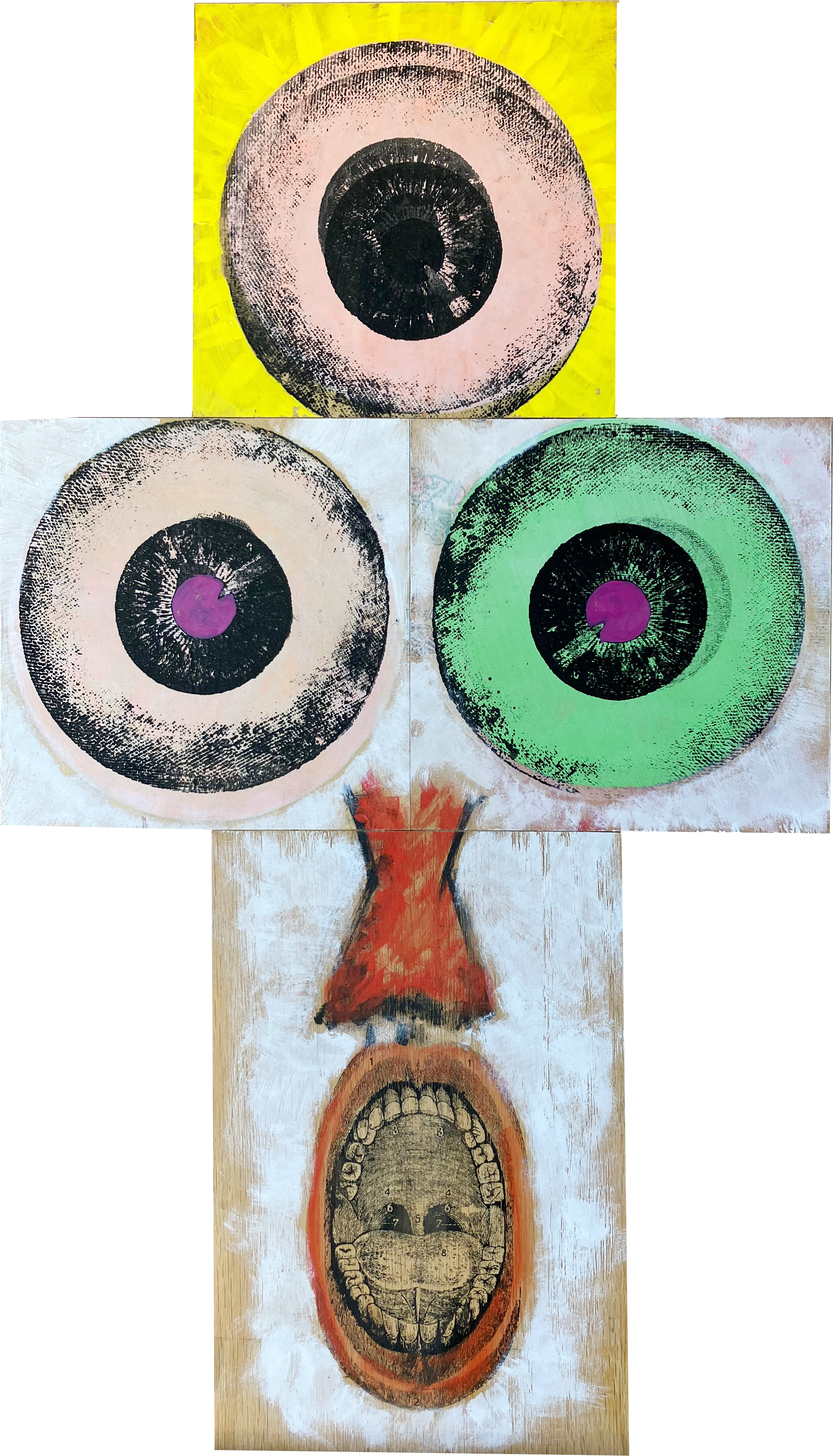 Fragmented Identity — Mixed media on scavenged plywood